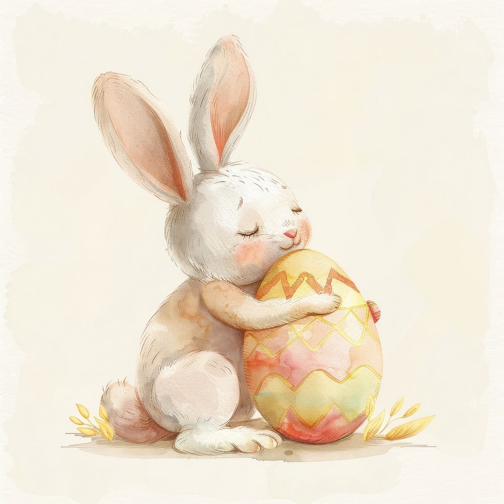 Bunny hugging Easter Egg animal egg cartoon.