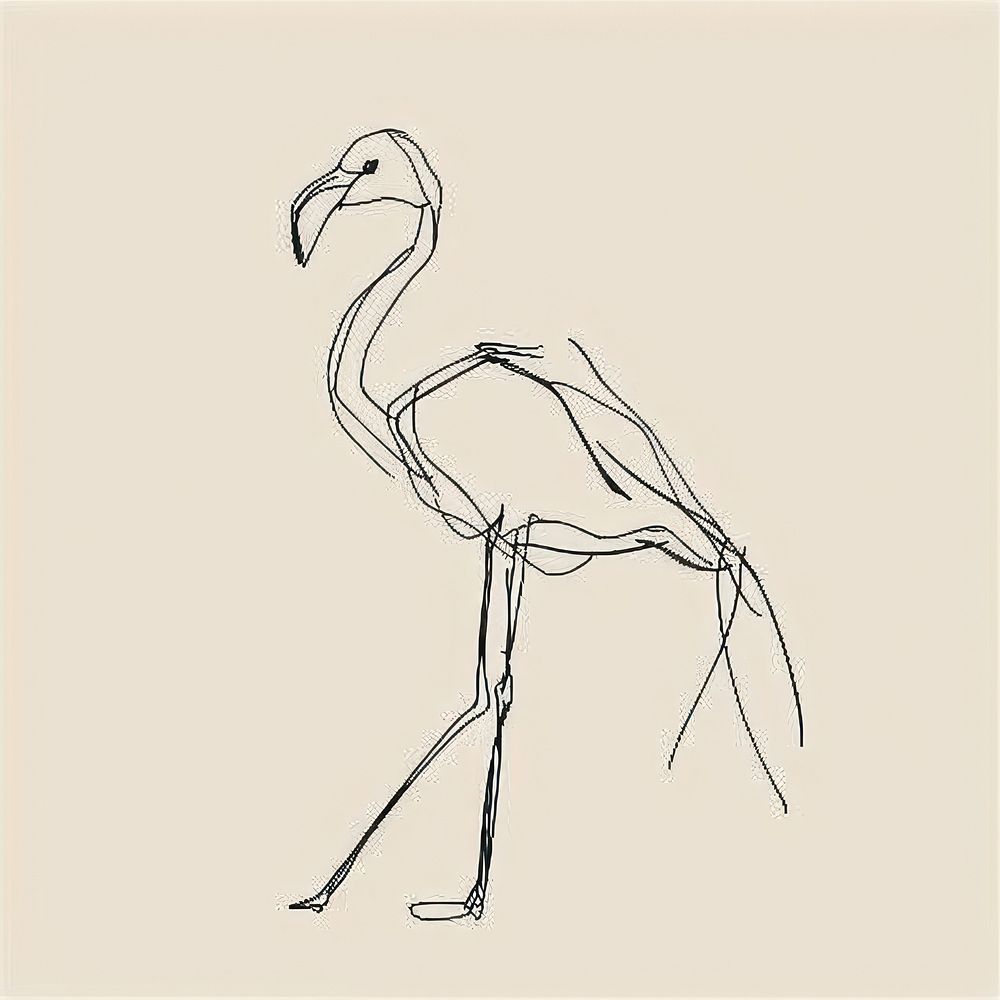 Flamingo drawing animal sketch.