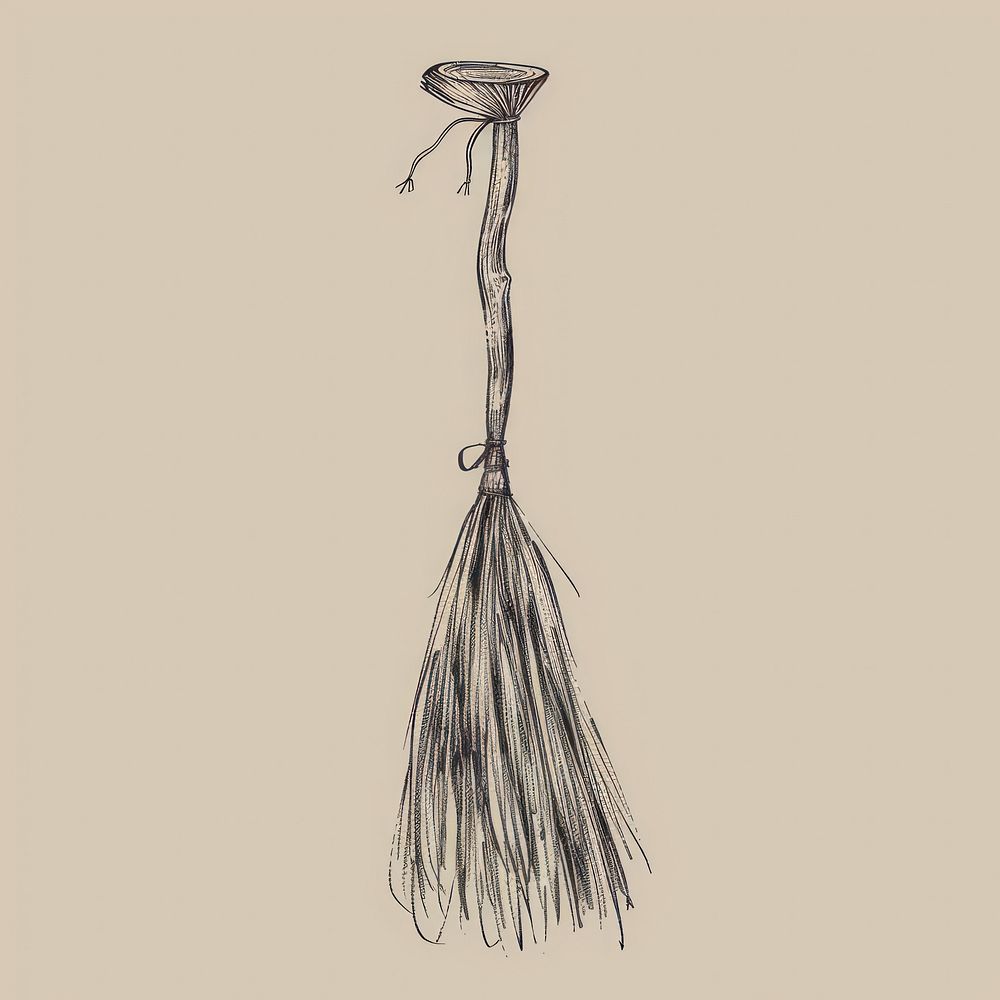 Witch broom drawing sketch art.