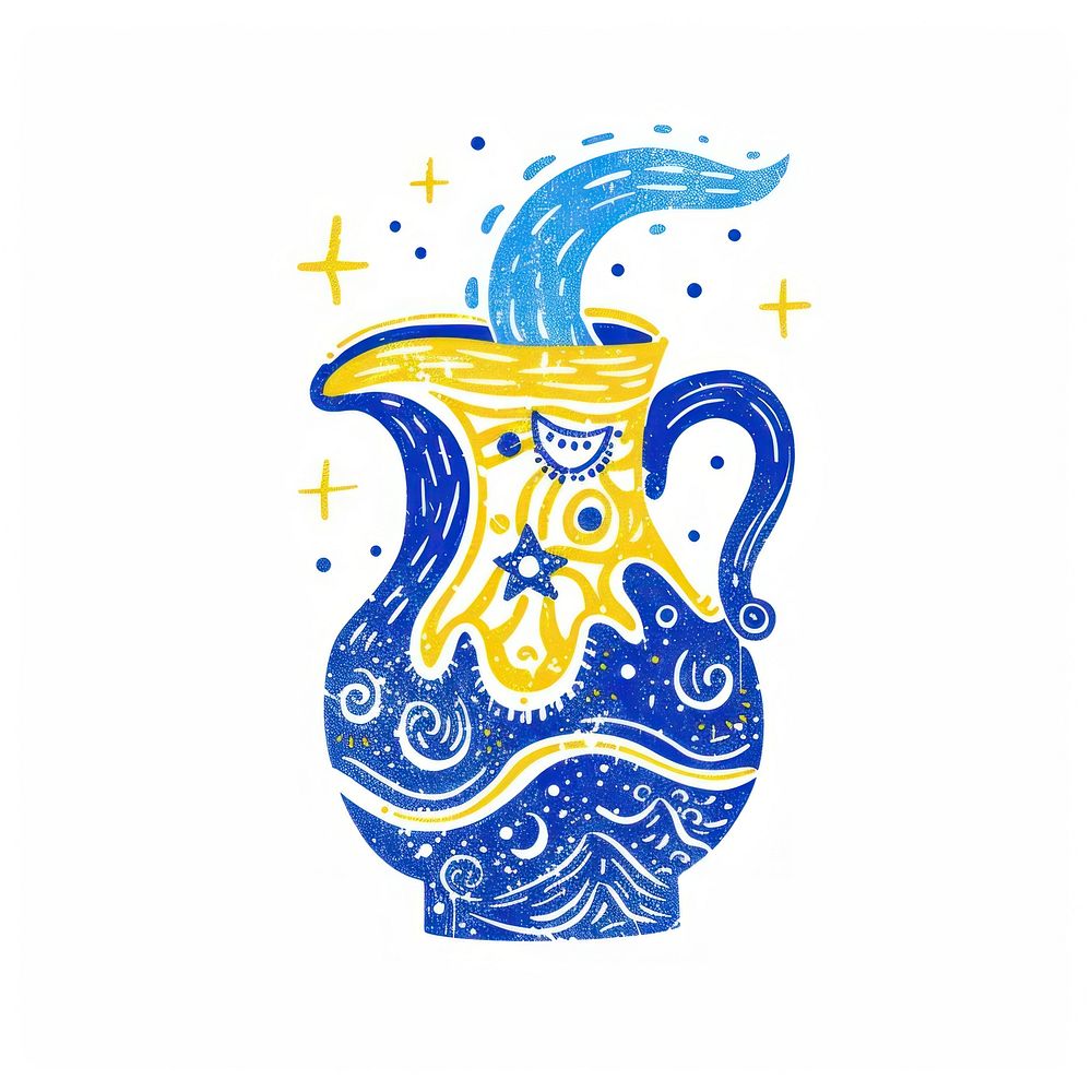 Risograph printing illustration of Aquarius jug vase art.