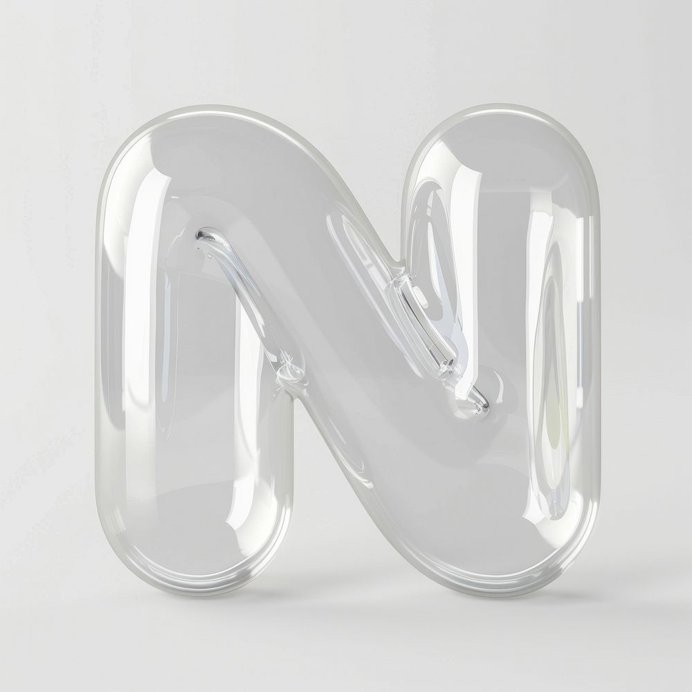 Letter N glass text white background.