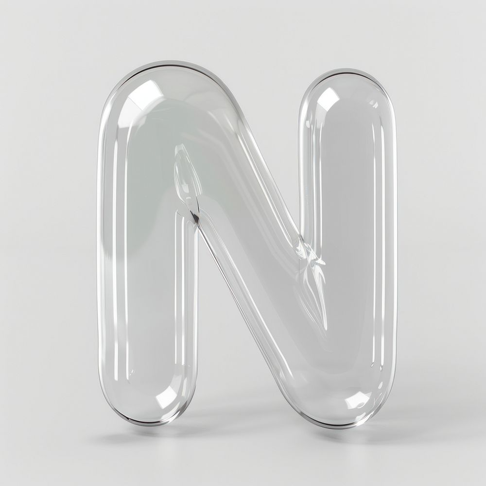 Letter N white glass white background.