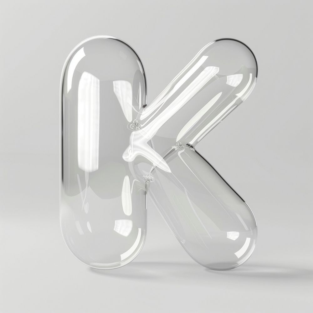 Letter K white glass white background.