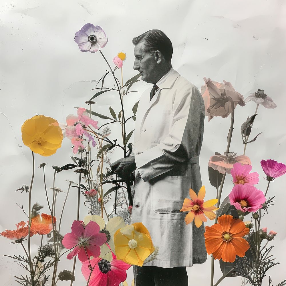 Paper collage of scientist flower nature adult.