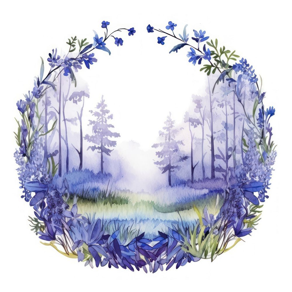 Vintage drawing bluebell forest lavender outdoors nature.