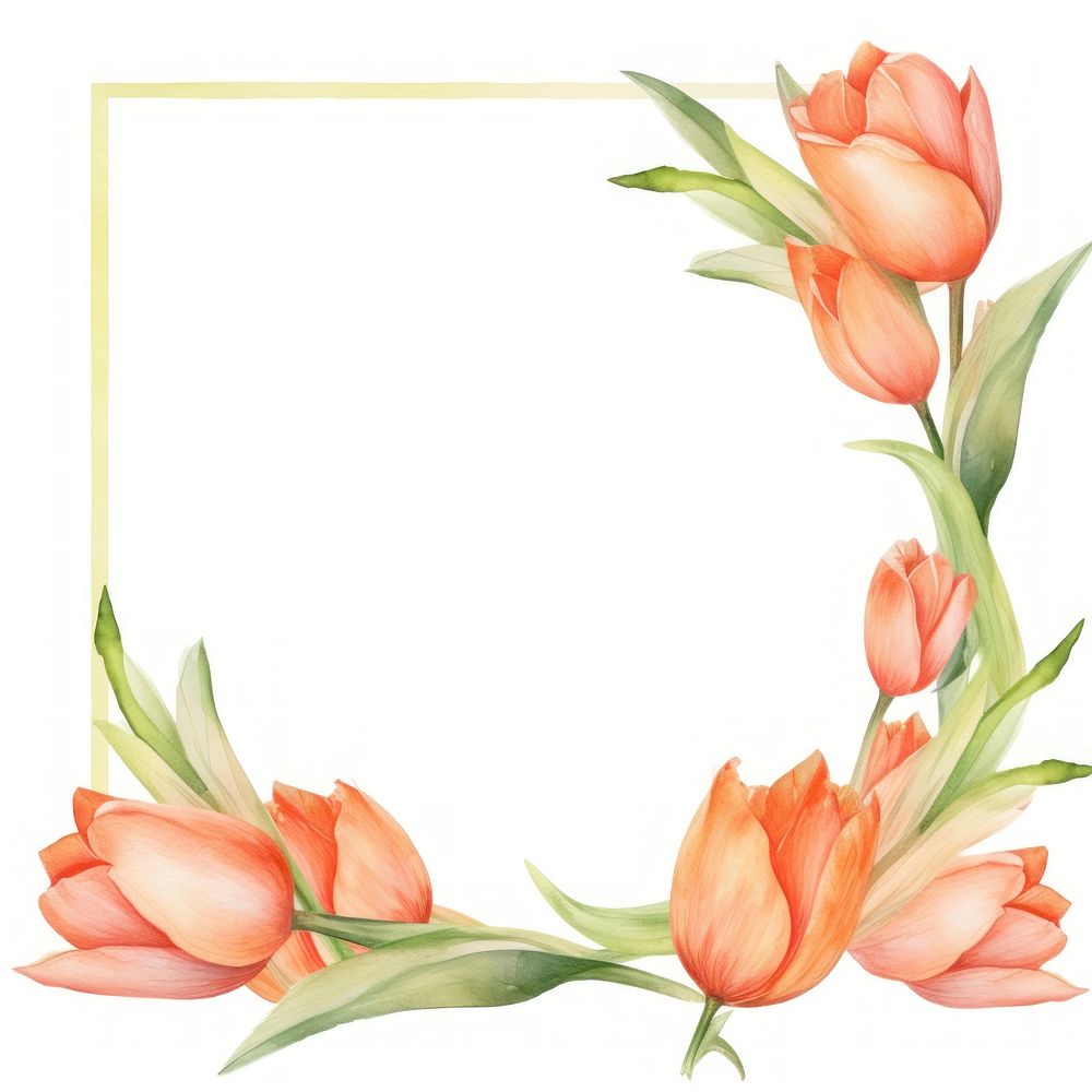 Tulip frame watercolor flower plant white background.