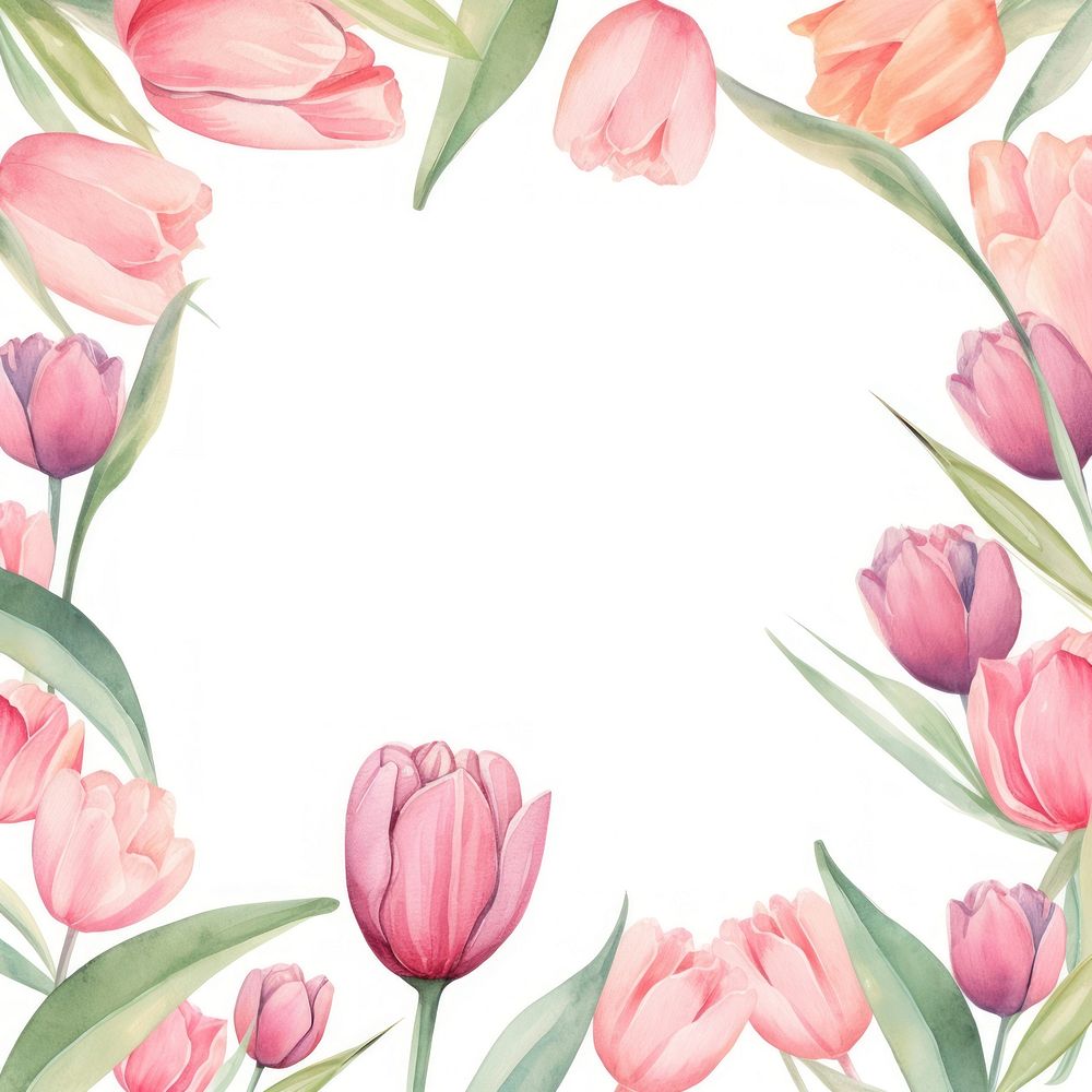 Tulip frame watercolor backgrounds flower petal.