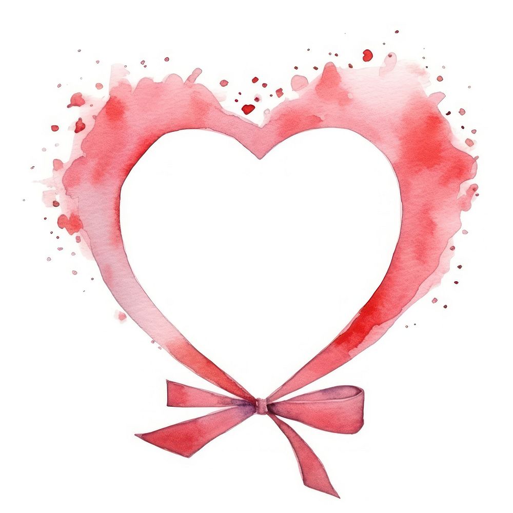 Valentine red ribbon frame watercolor heart white background celebration.