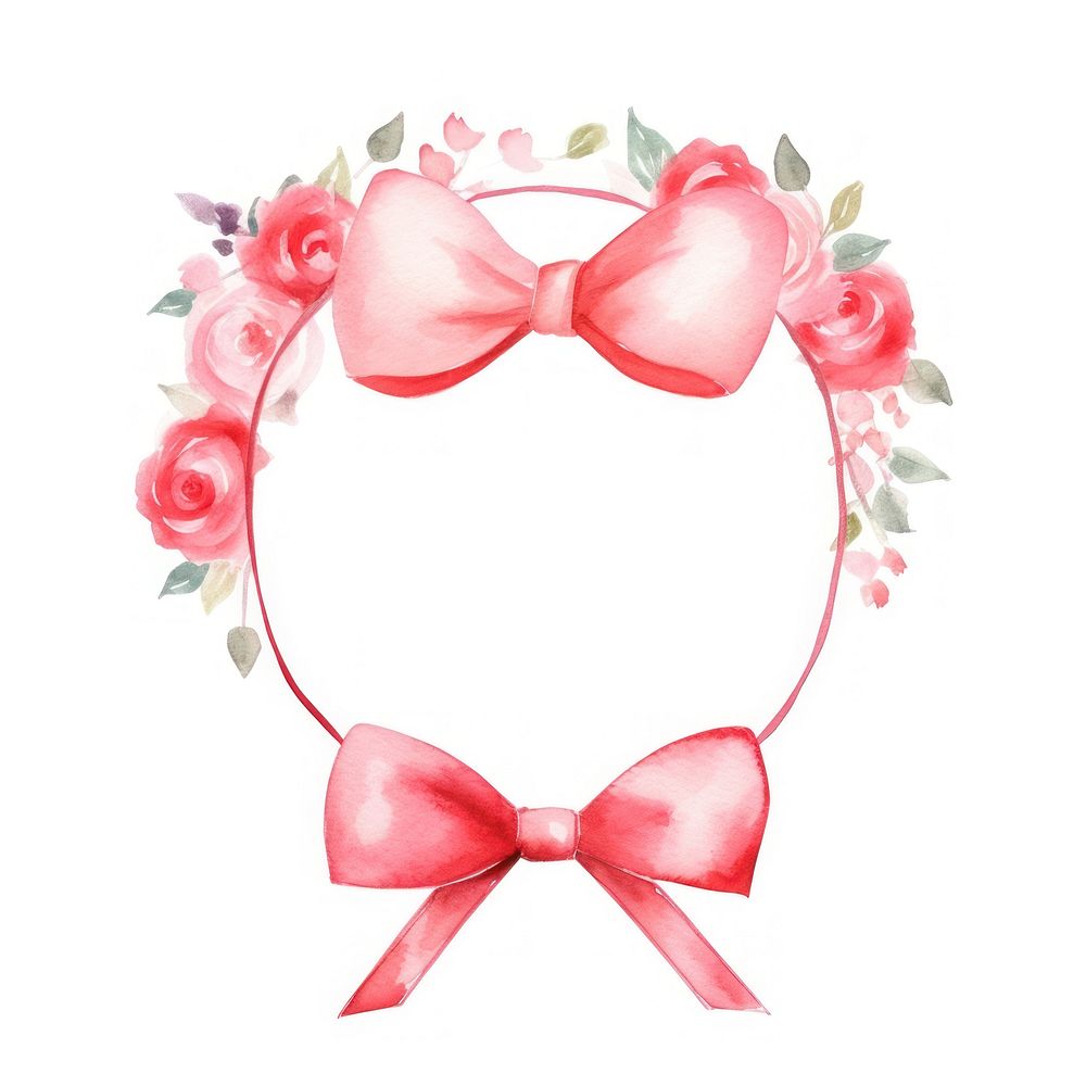 Valentines red ribbon frame watercolor wreath flower rose.