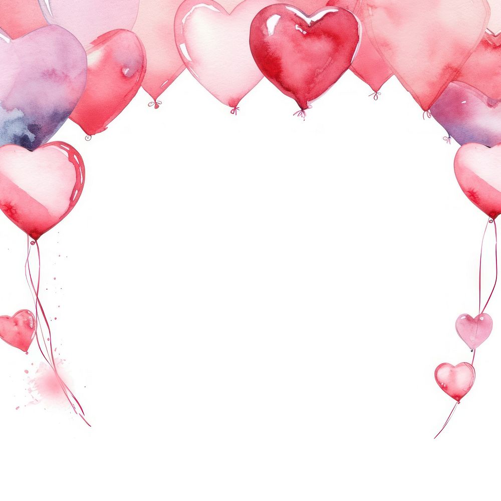 Valentines frame watercolor backgrounds balloon heart.