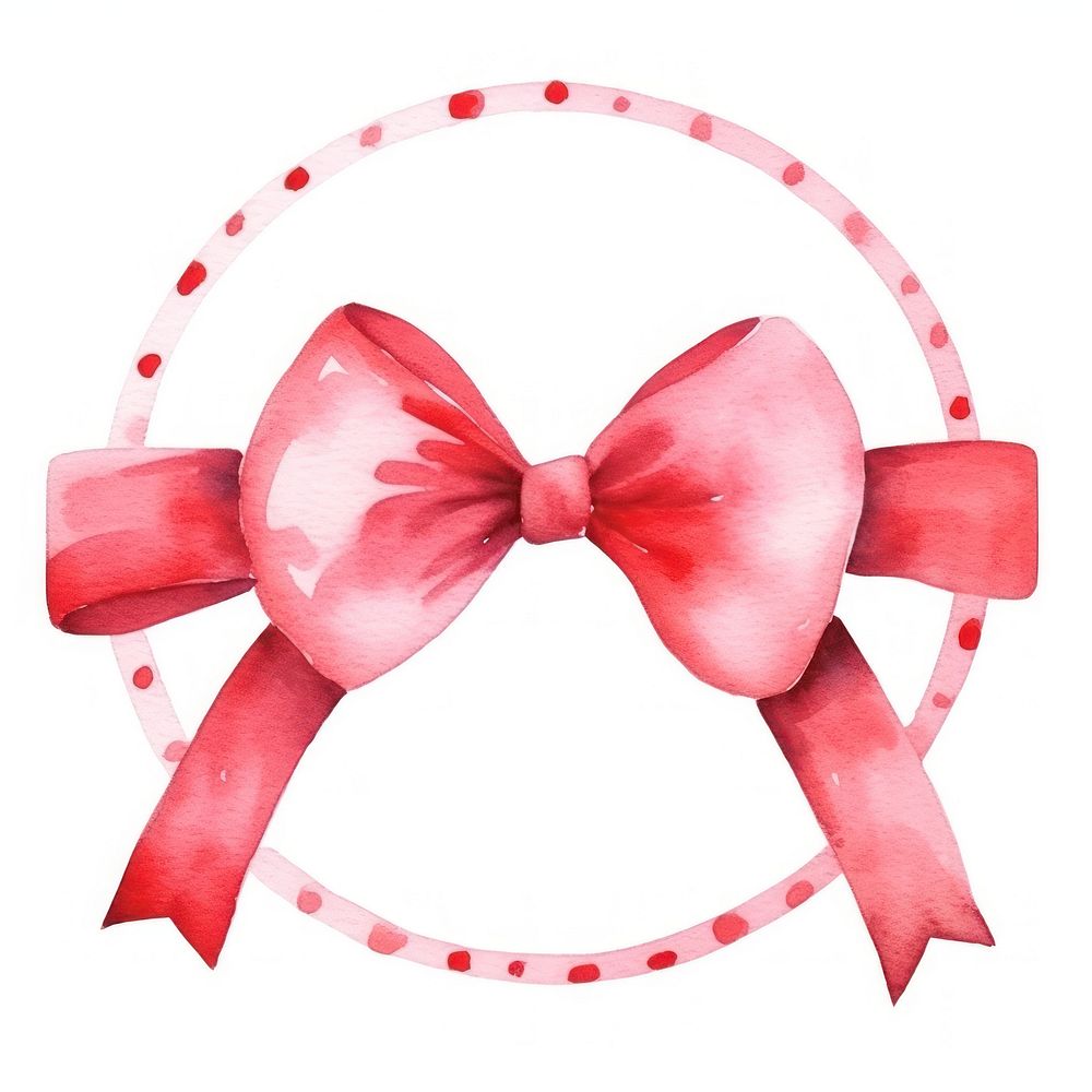 Valentines red ribbon frame watercolor white background celebration accessories.
