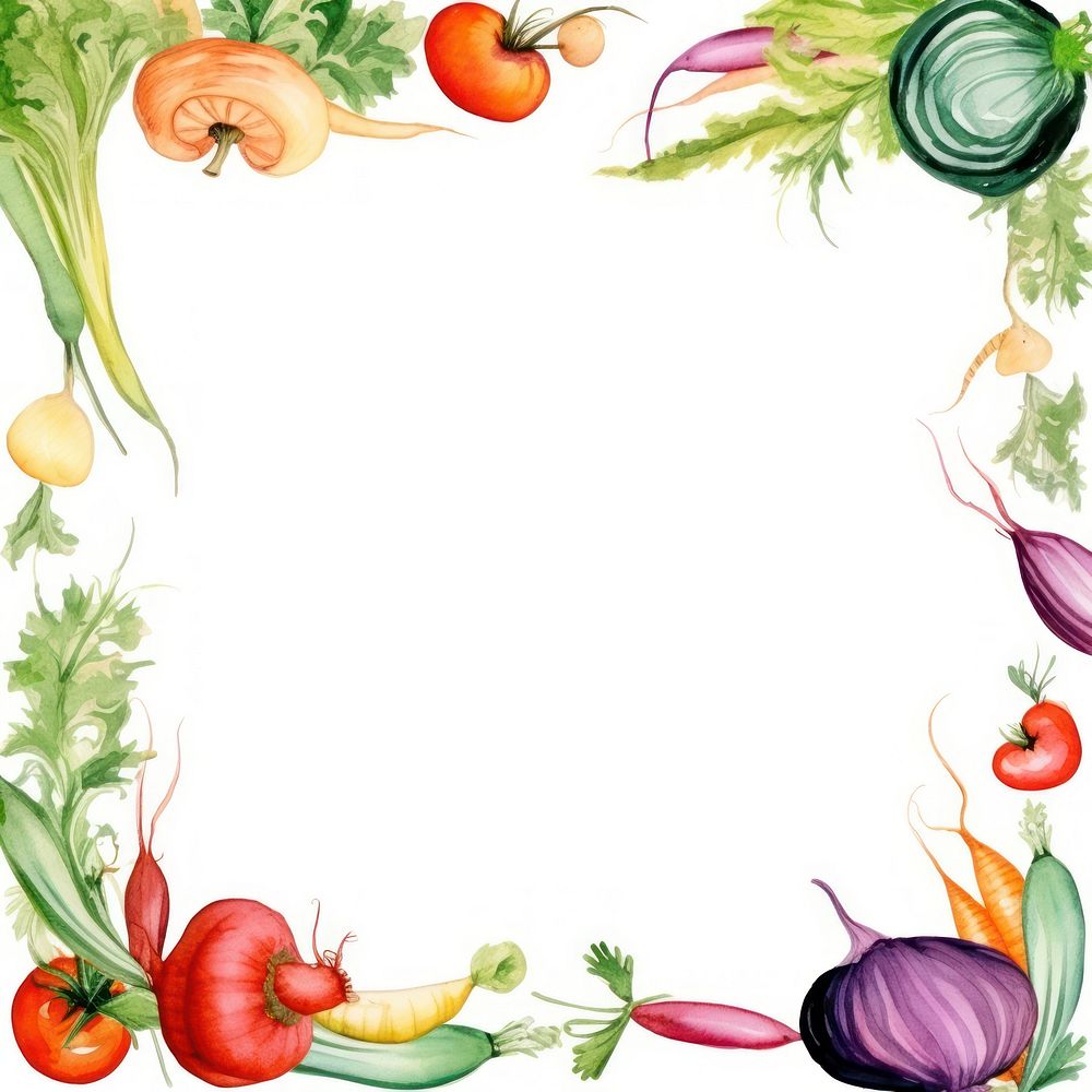 Vegetable frame watercolor food white background ingredient.