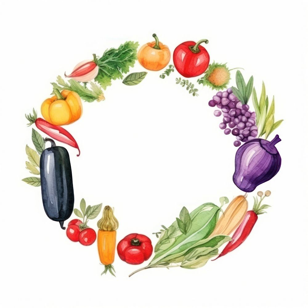 Vegetable frame watercolor wreath plant food.