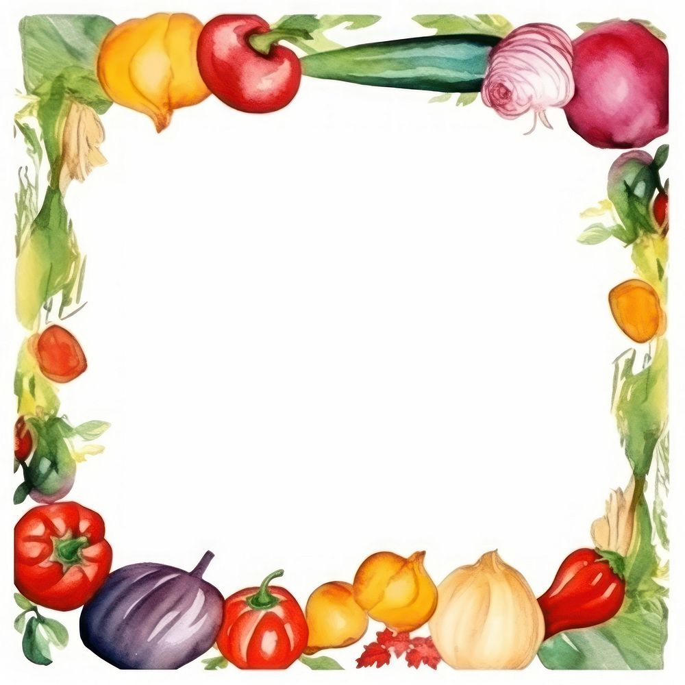 Vegetable frame watercolor food white background freshness.