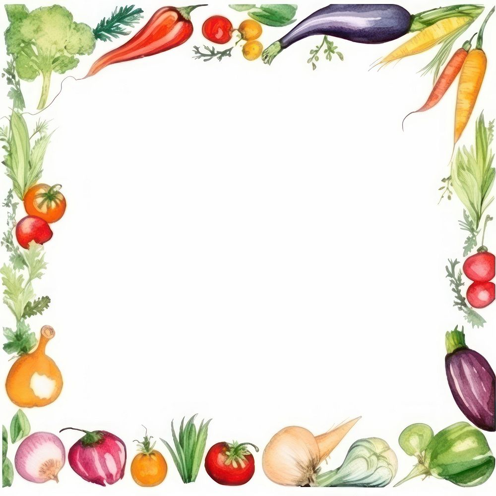 Vegetable frame watercolor carrot onion plant.