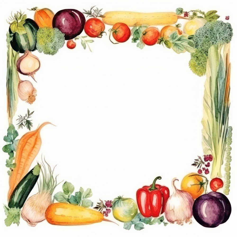 Vegetable frame watercolor plant food white background.