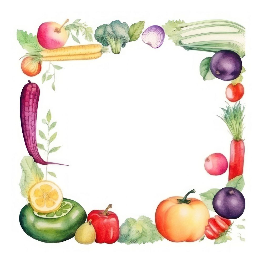 Vegetable frame watercolor apple plant food.