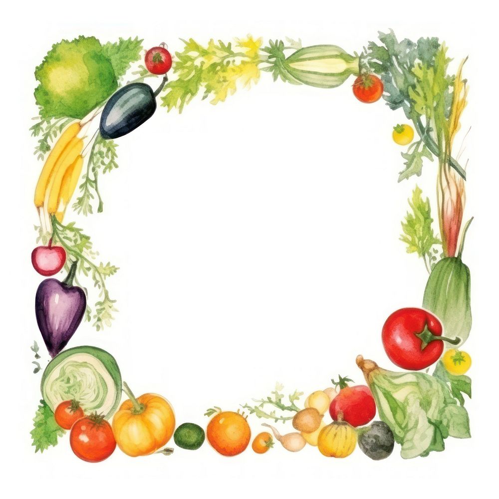Vegetables frame watercolor plant food white background.