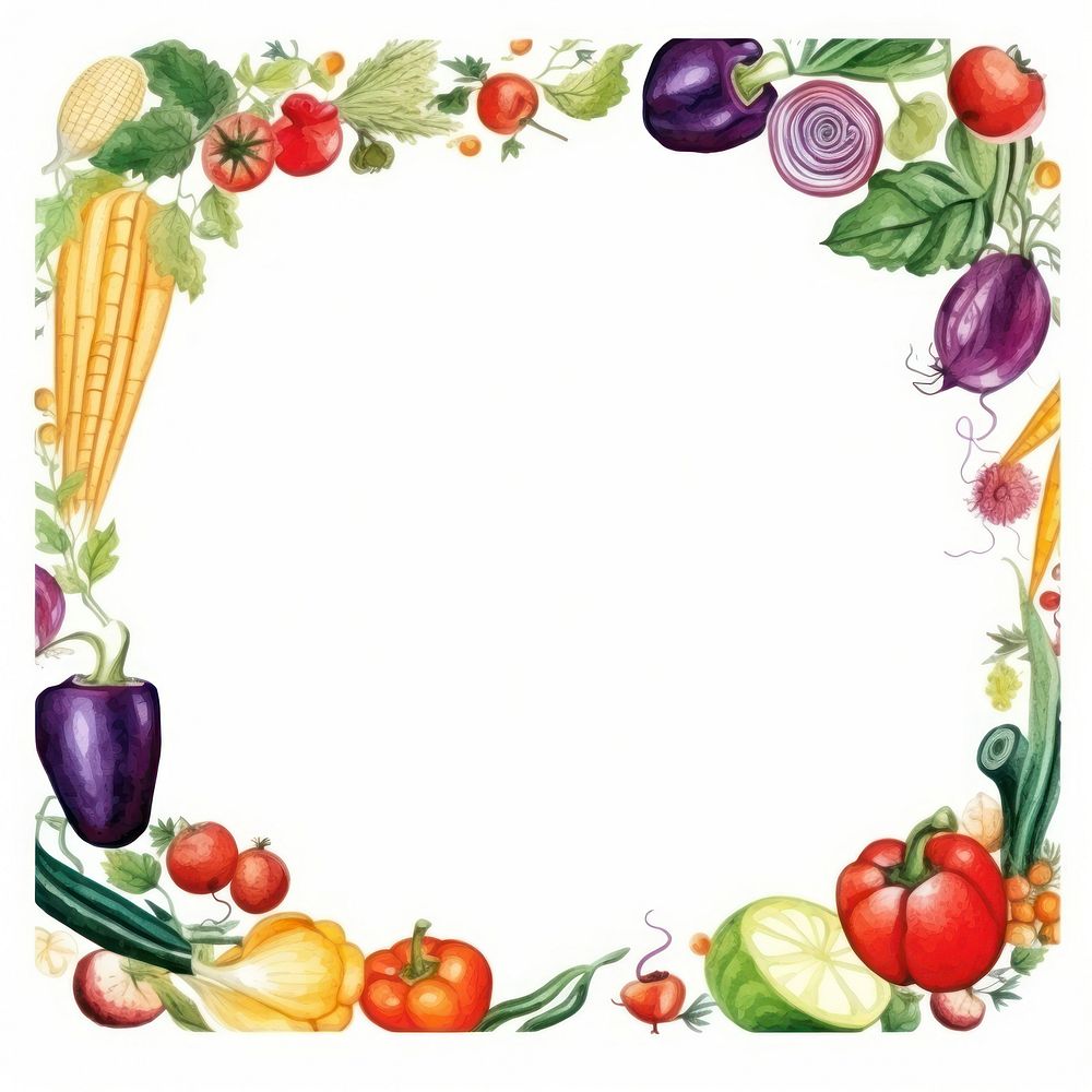 Vegetables frame watercolor food white background ingredient.