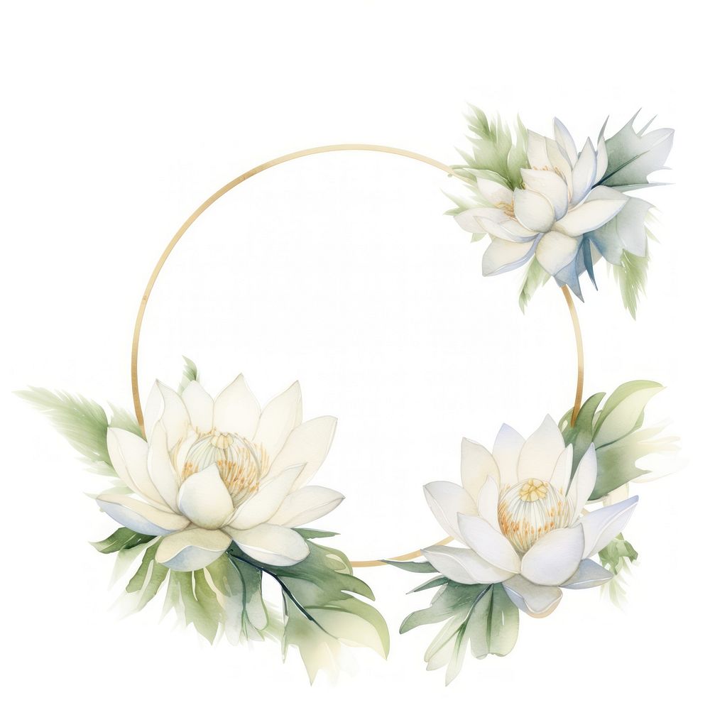 White lotus frame watercolor jewelry flower plant.