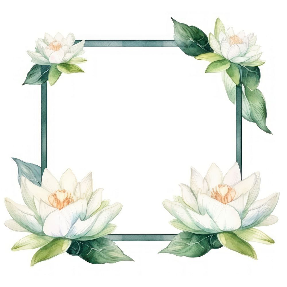White lotus frame watercolor flower plant white background.