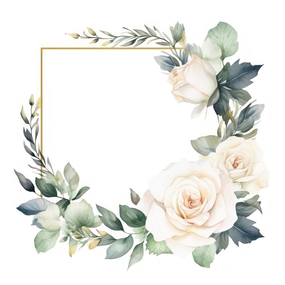 White rose frame watercolor pattern flower wreath.