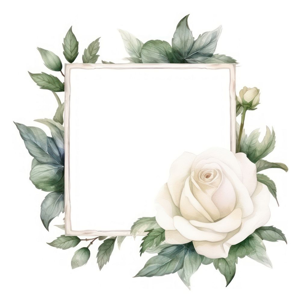 White rose frame watercolor pattern flower plant.