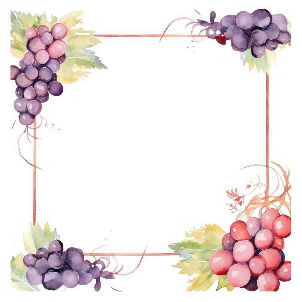 Wine frame watercolor grapes plant food.