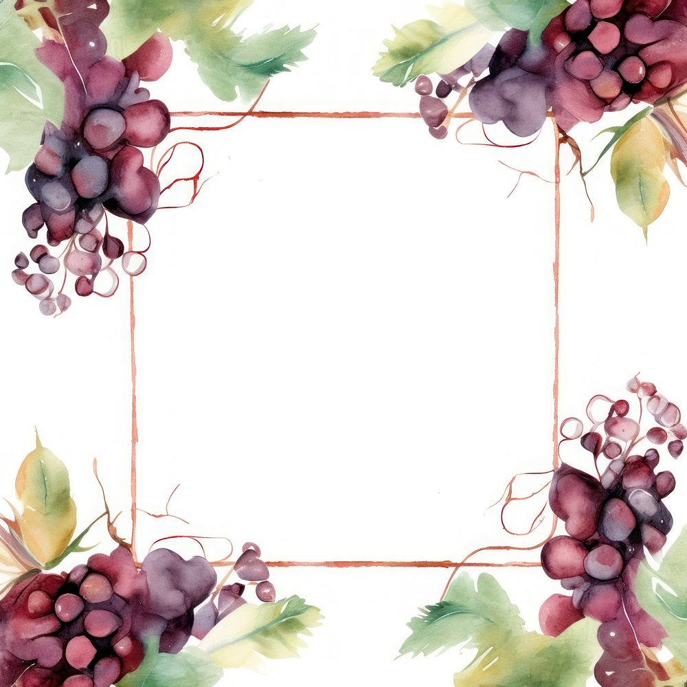 Wine frame watercolor backgrounds grapes plant.