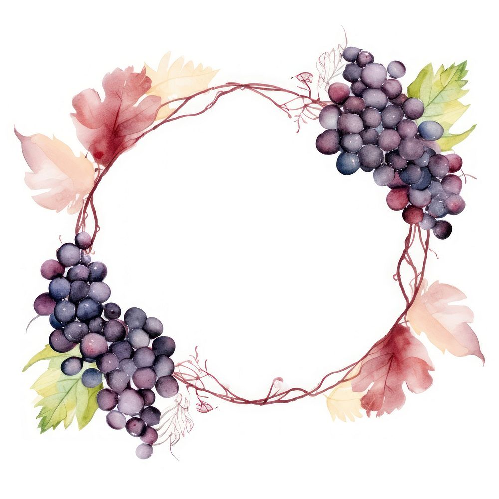Wine frame watercolor wreath grapes plant.