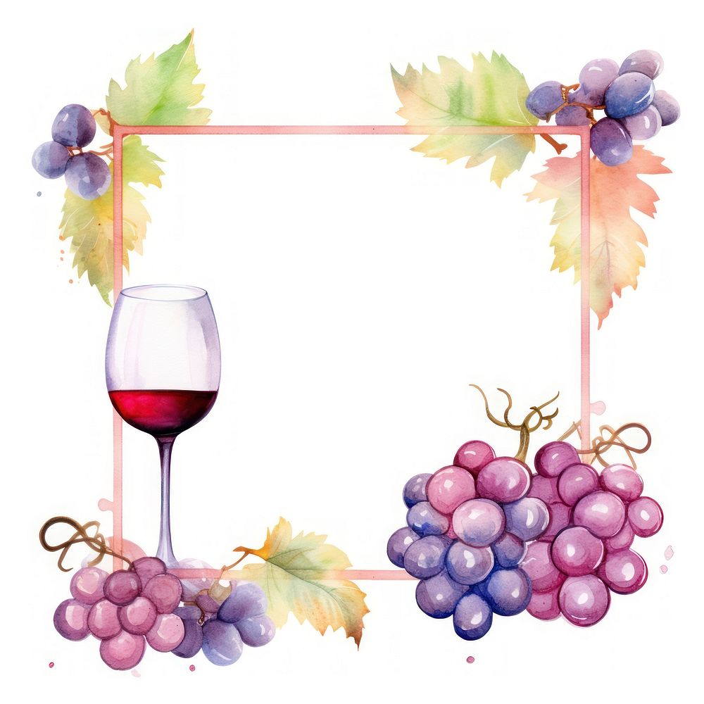 Wine glass and grape frame watercolor grapes plant food.