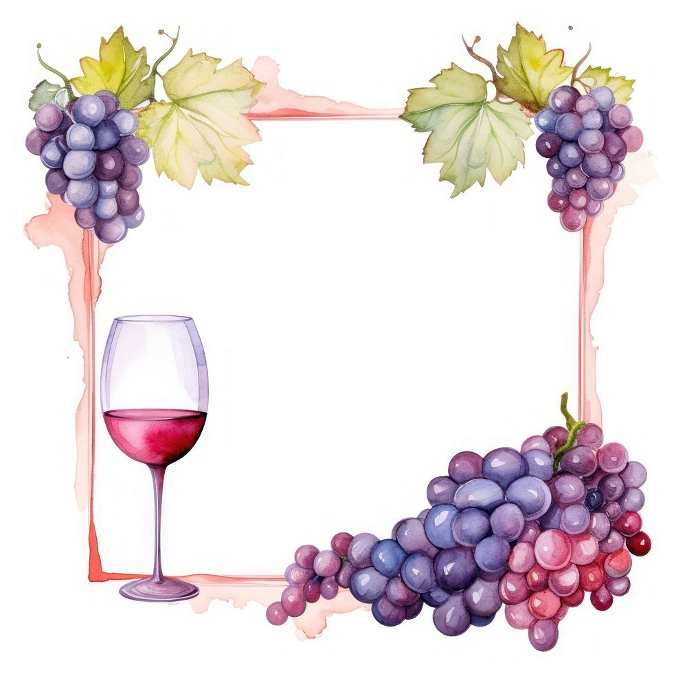 Wine glass and grape frame watercolor grapes plant food.