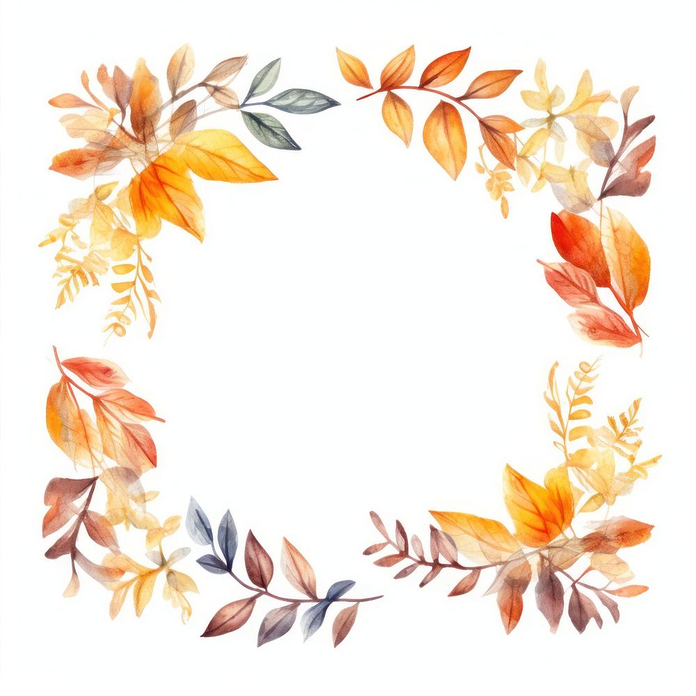 Autumn leaf frame watercolor pattern plant white background.