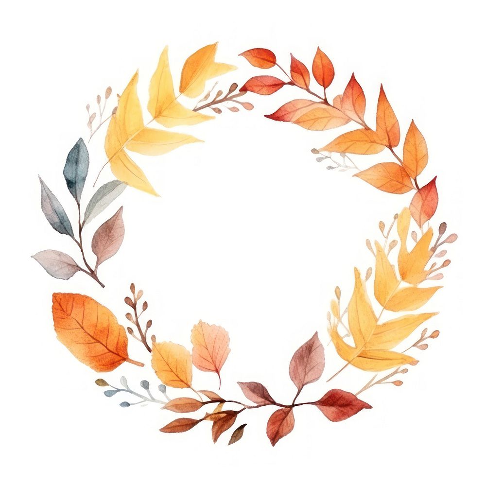 Autumn leaf frame watercolor wreath pattern white background.