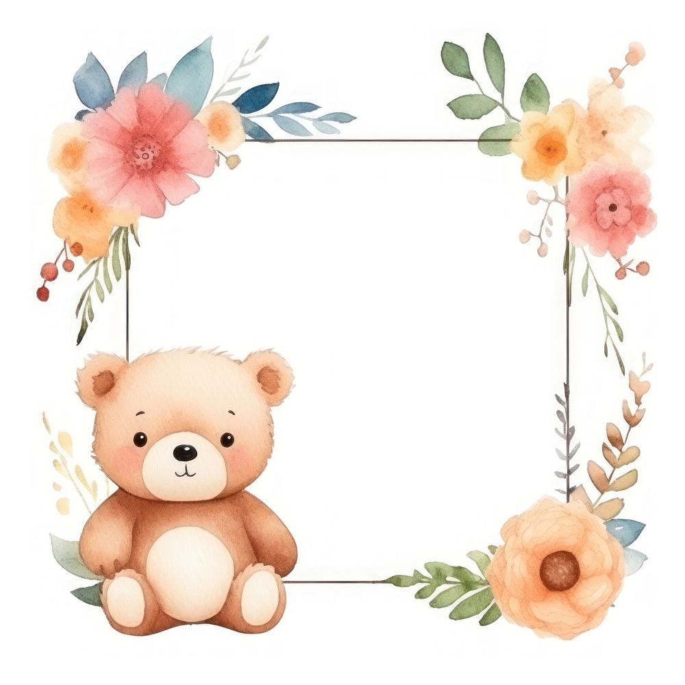 Bear and flower frame watercolor | Premium Photo Illustration - rawpixel