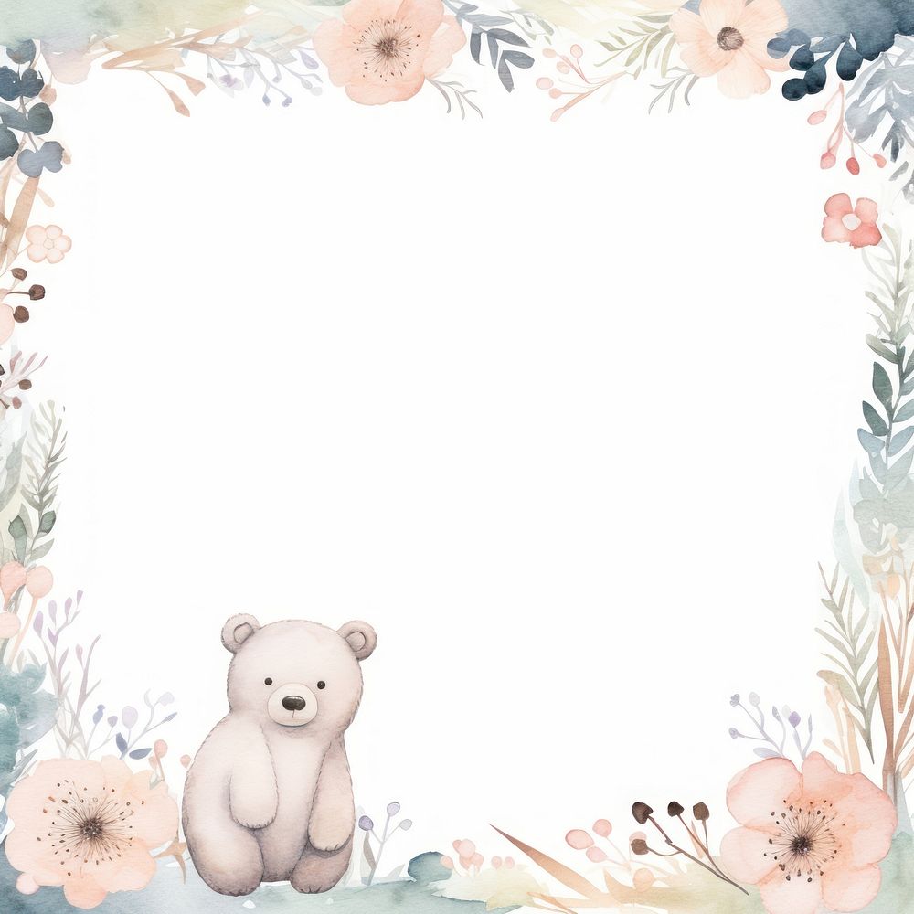 Bear and flower frame watercolor mammal blackboard wildlife.