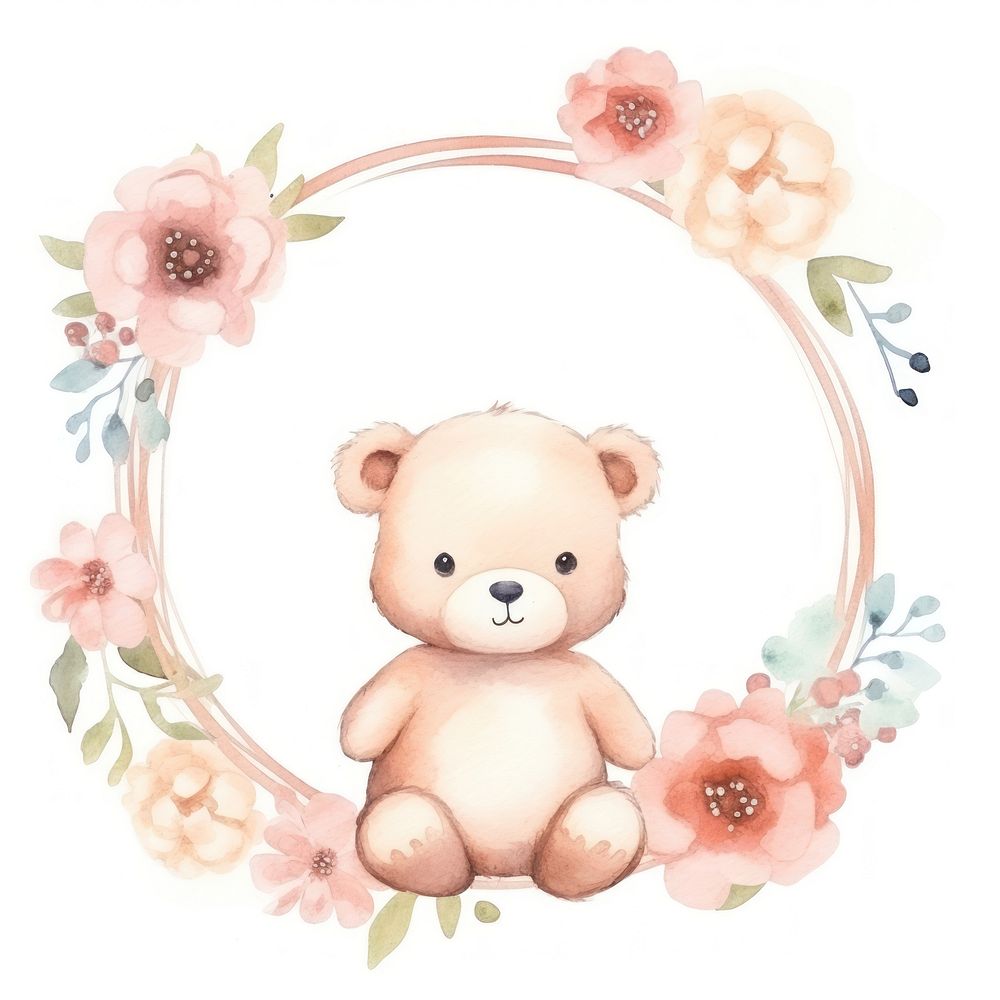 Bear and flower frame watercolor toy representation creativity.