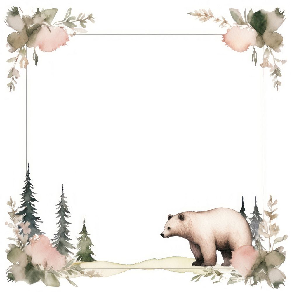 Bear frame watercolor mammal outdoors wildlife.