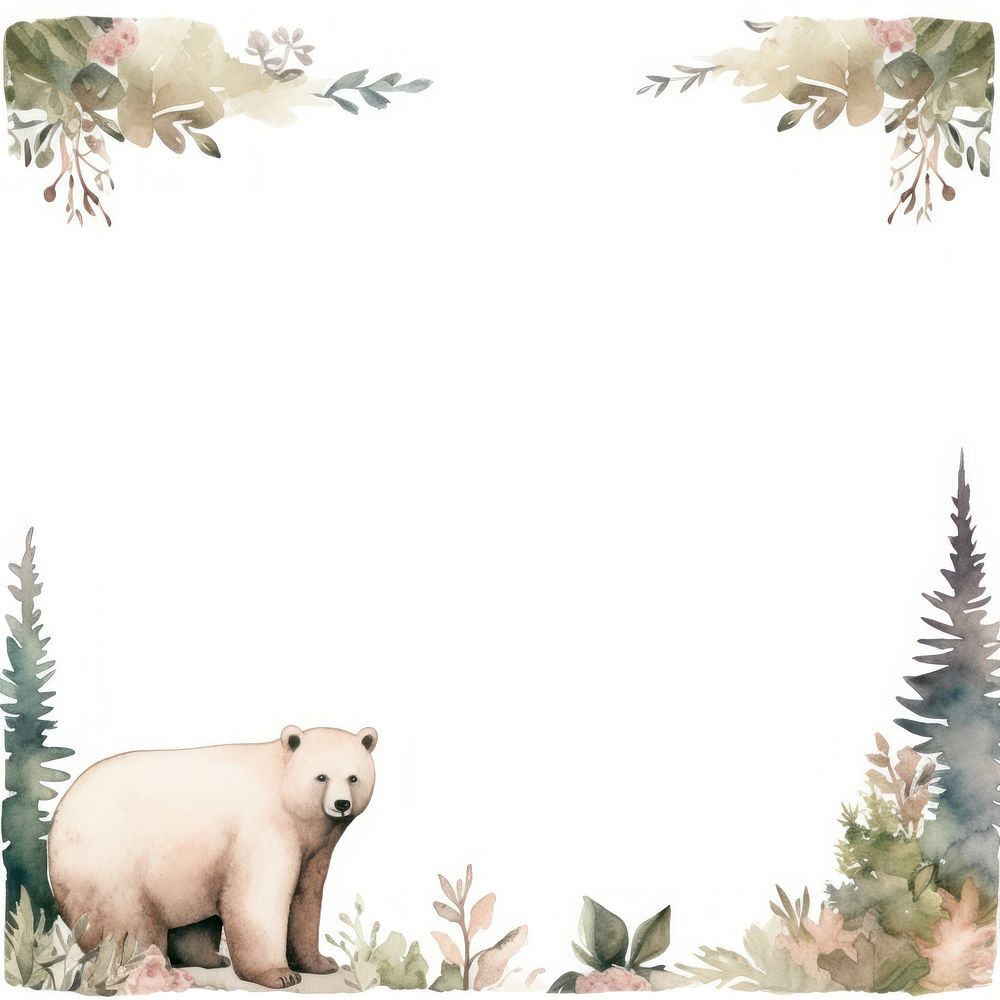 Bear frame watercolor animal mammal outdoors.