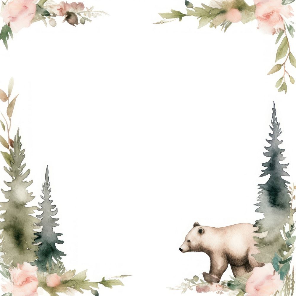 Bear frame watercolor mammal outdoors wildlife.