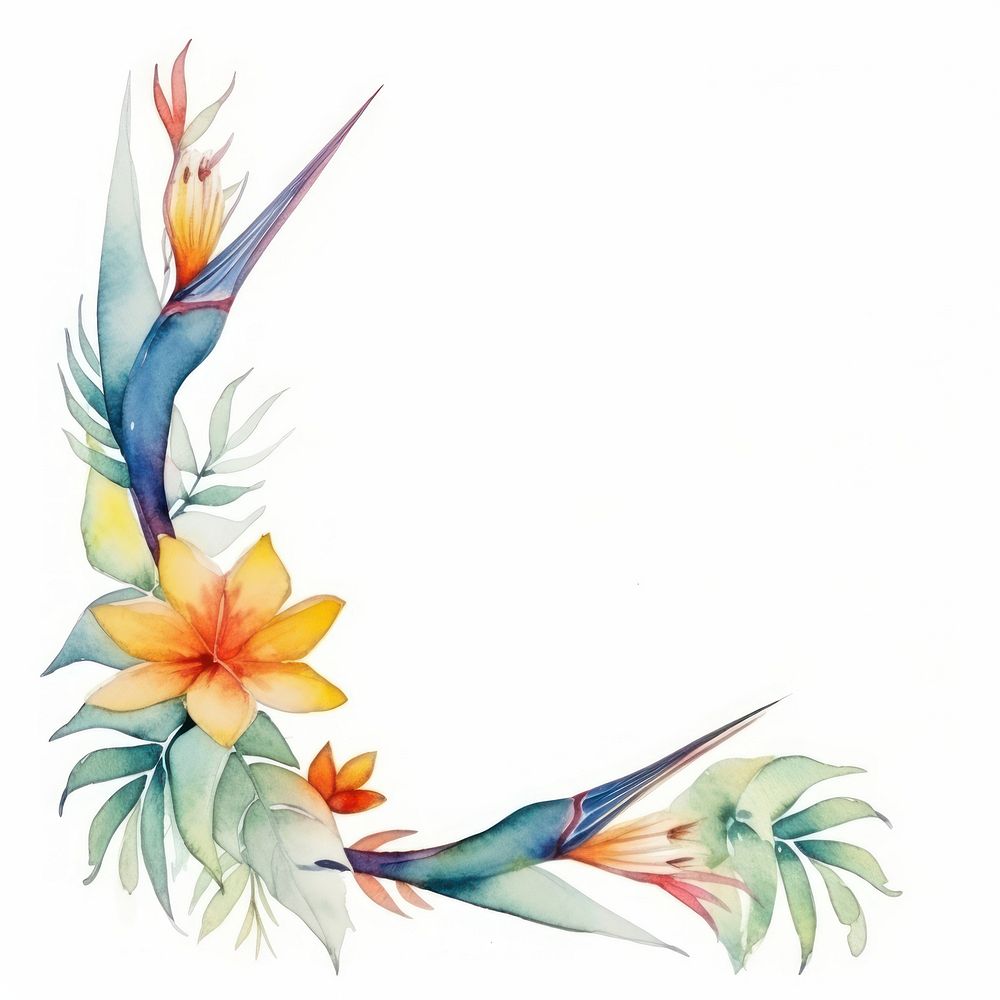 Bird of paradise frame watercolor pattern flower plant.