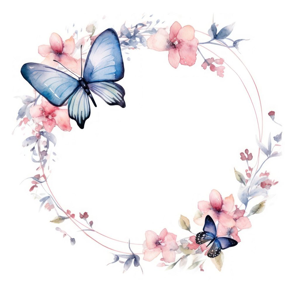 Butterfly and flowers frame watercolor pattern wreath petal.