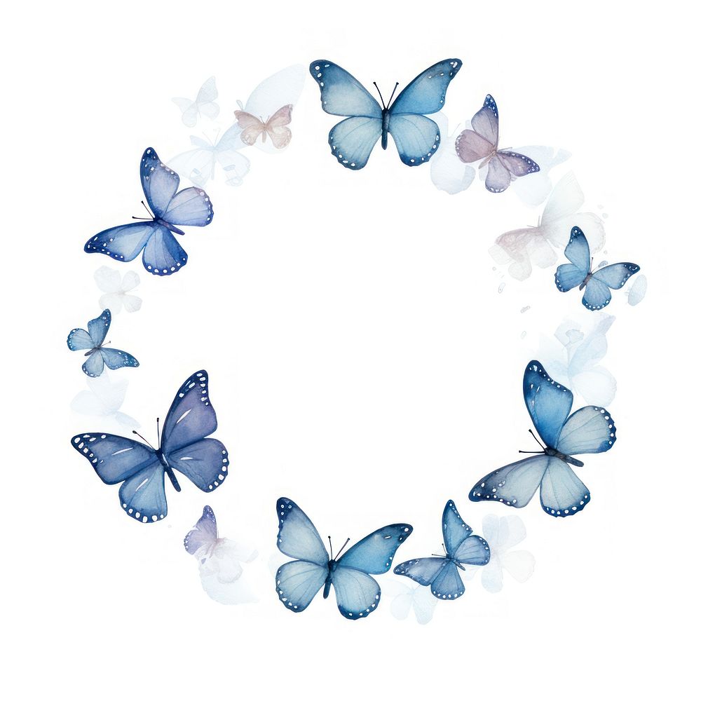 Butterfly frame watercolor animal petal white background.