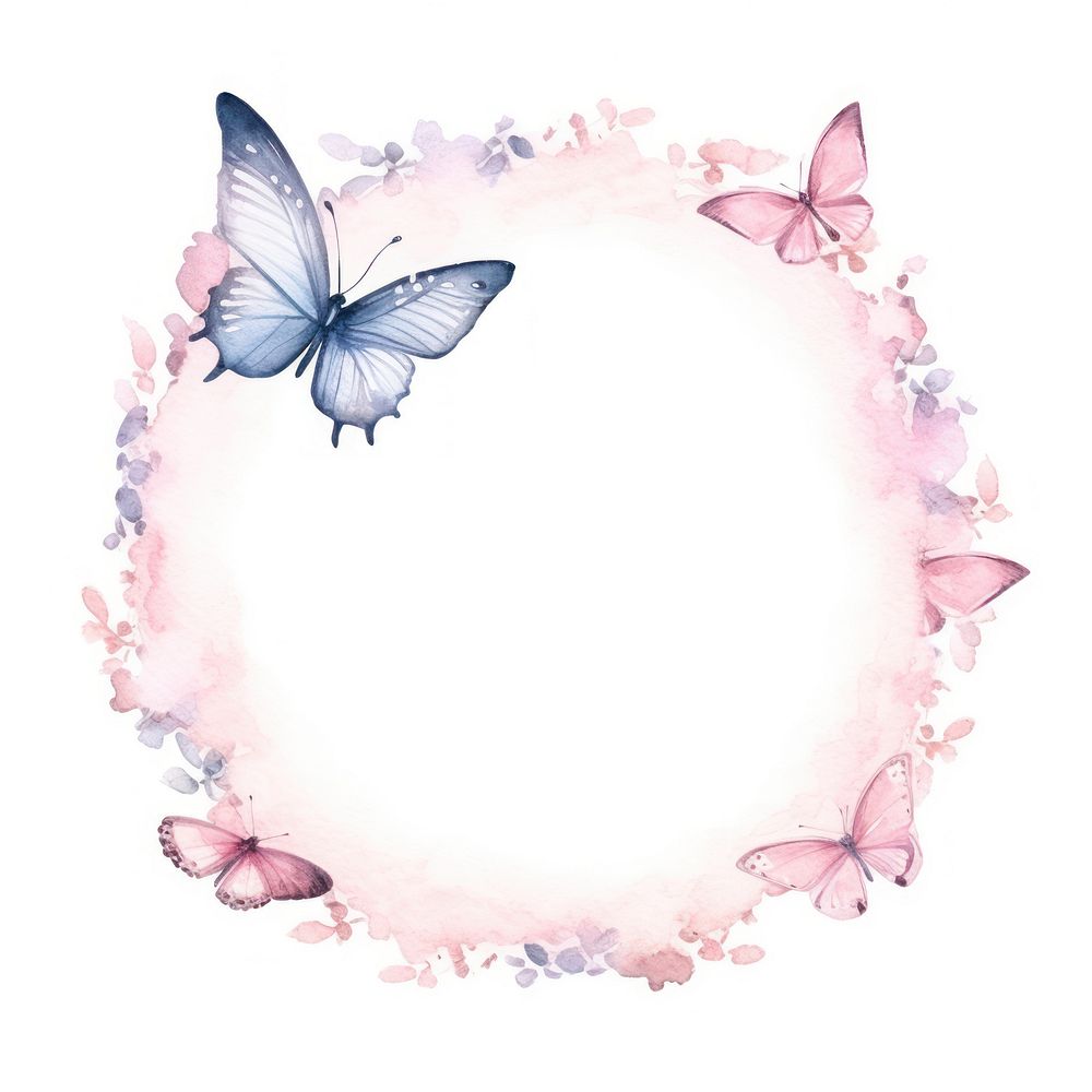 Butterfly frame watercolor flower petal white background.