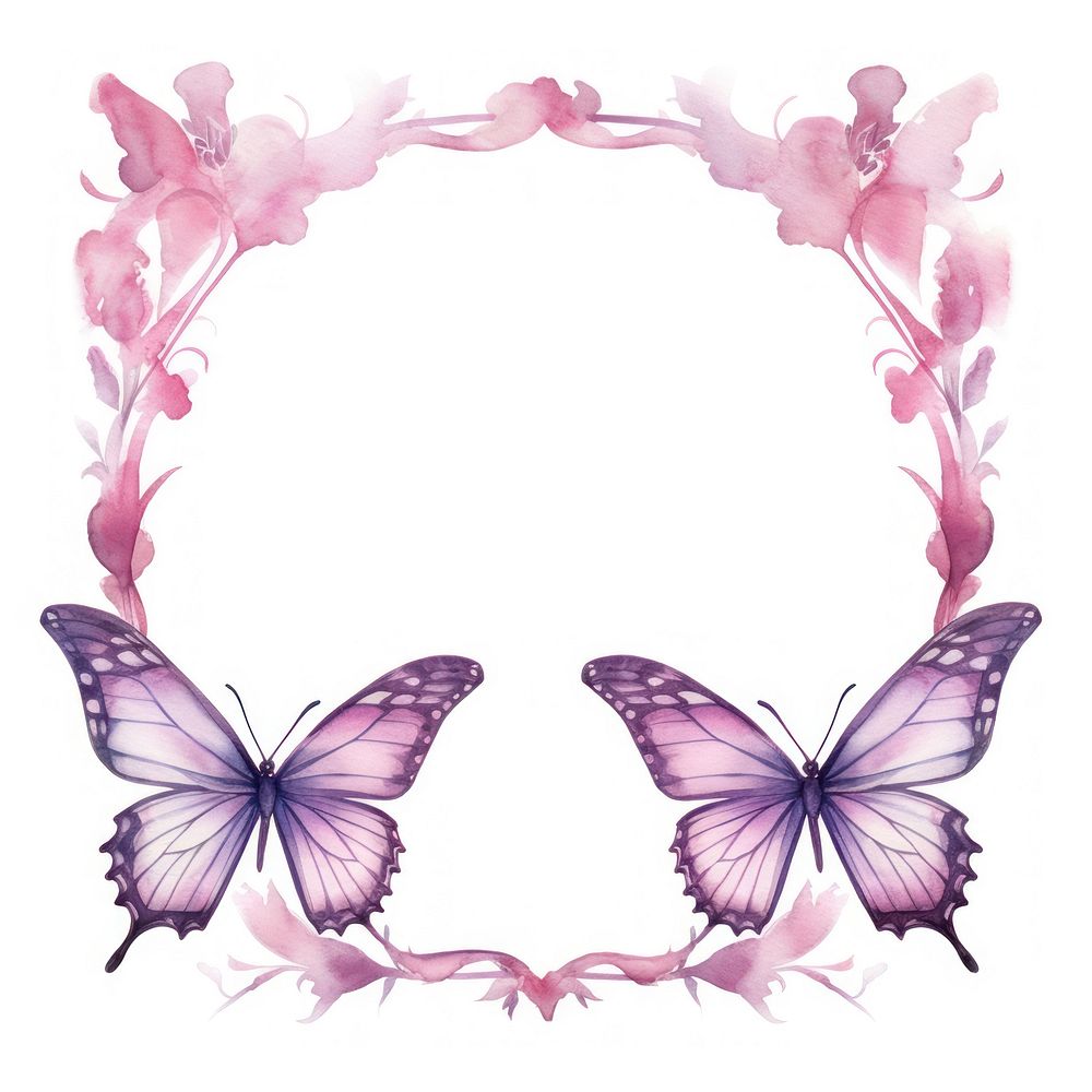 Butterfly frame watercolor pattern flower purple.