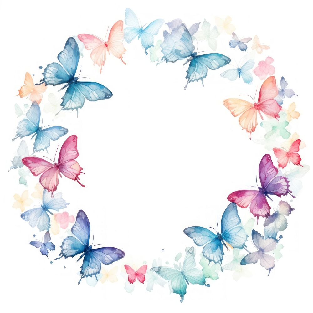 Butterfly frame watercolor pattern petal white background.