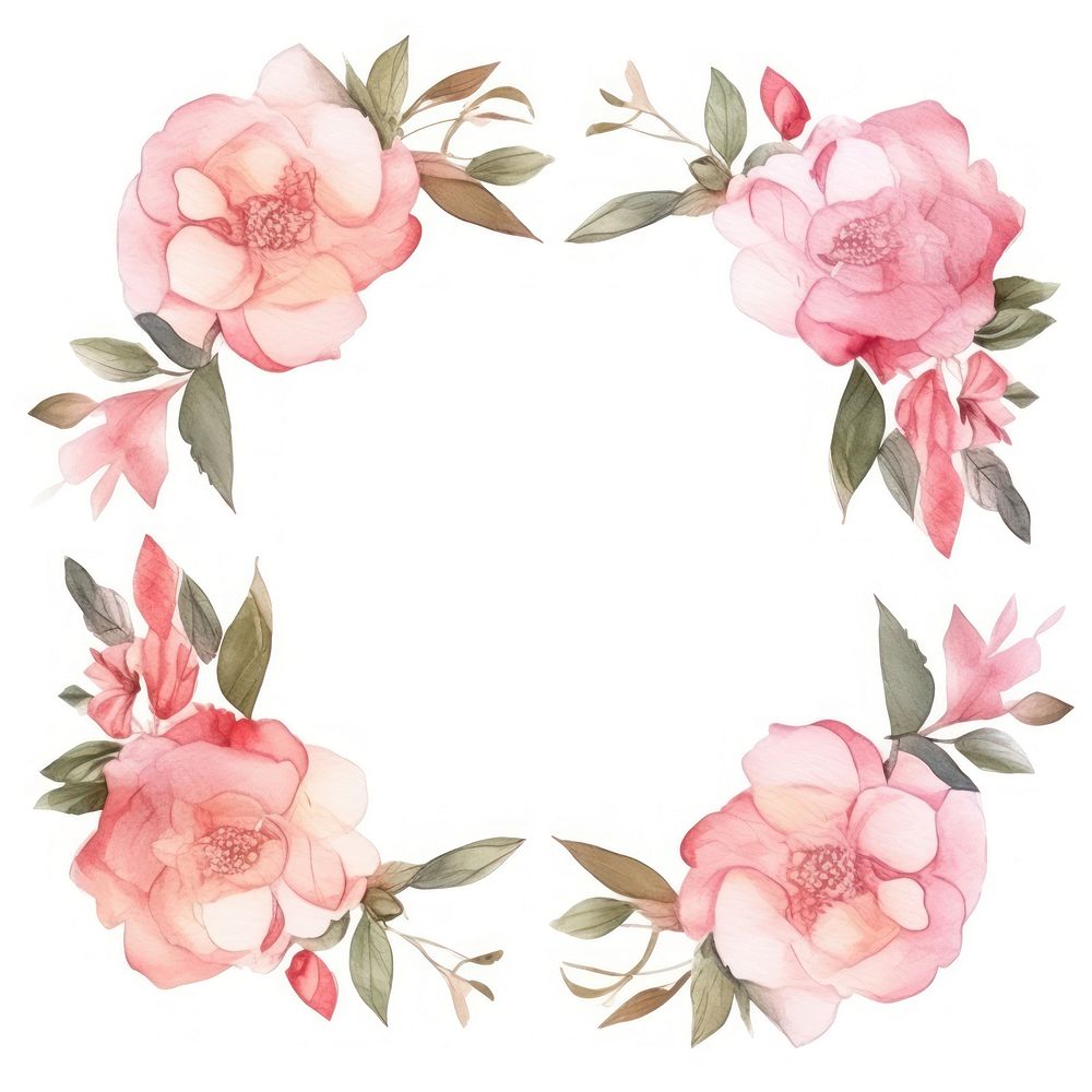 Camellia frame watercolor pattern flower wreath.