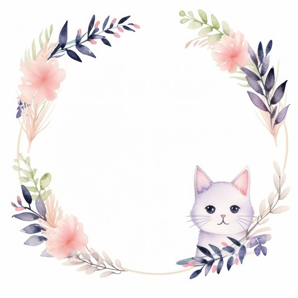 Cat and flower frame watercolor pattern mammal animal.