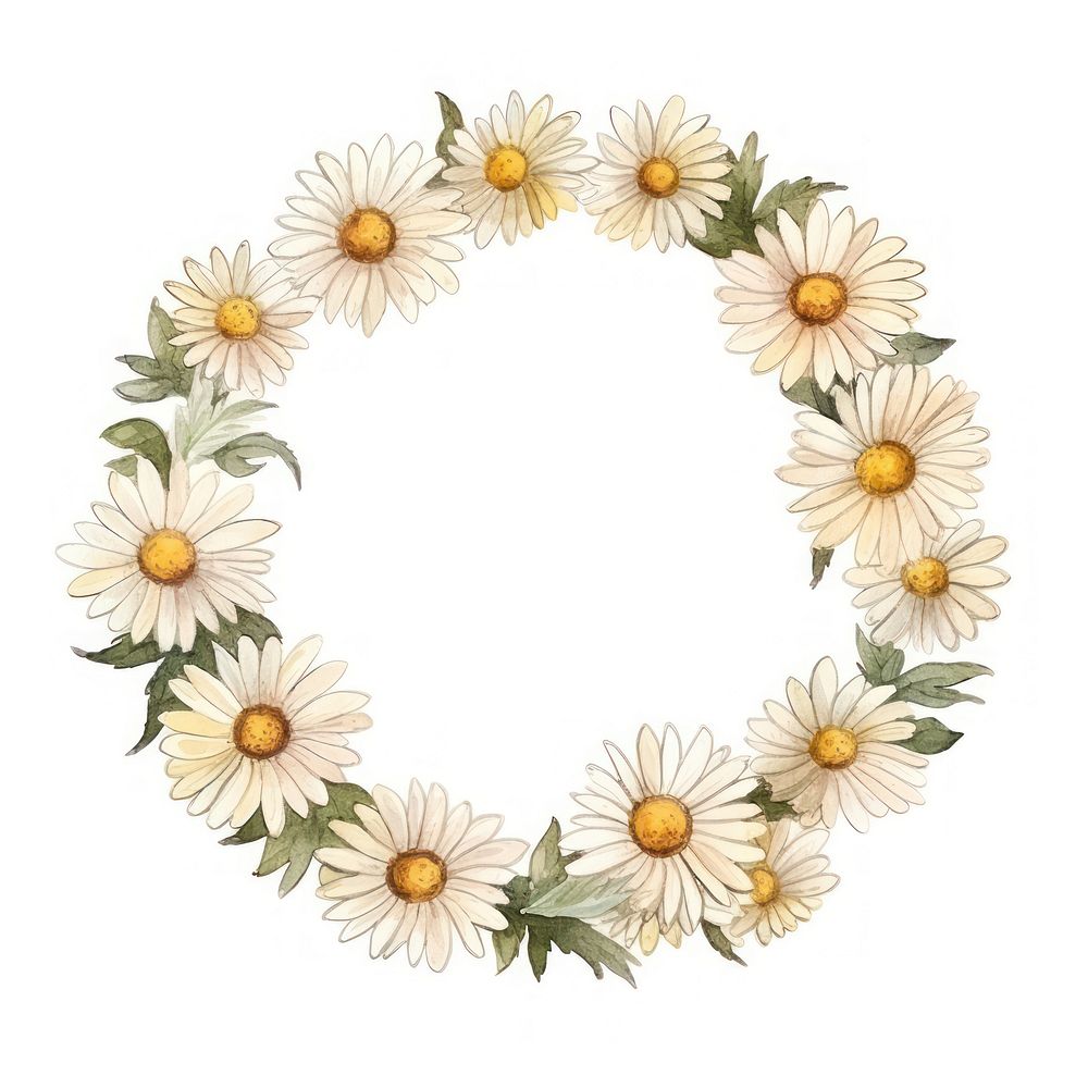 Daisy frame watercolor sunflower pattern wreath.