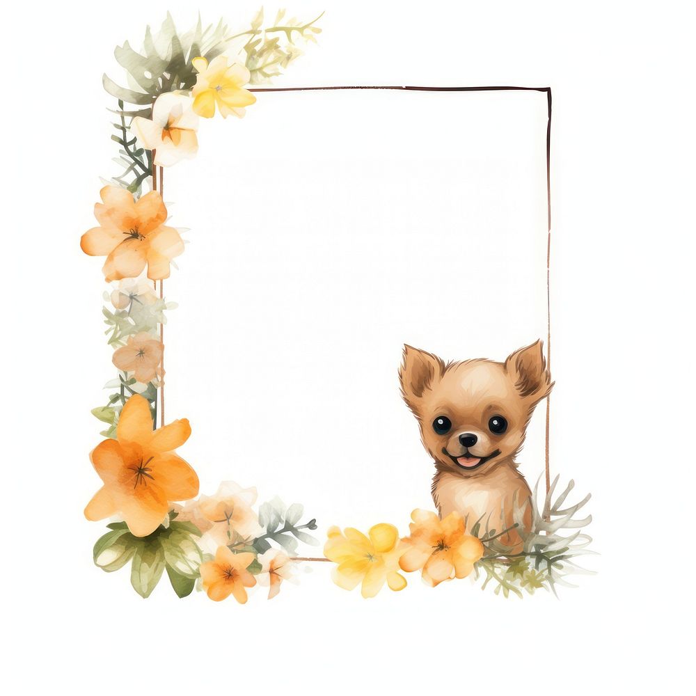 Dog and flower frame watercolor chihuahua mammal animal.